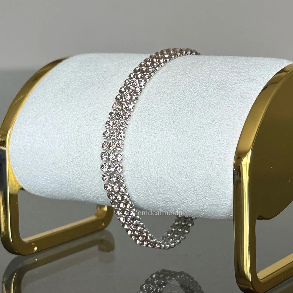 SOLD - Swarovski Crystal Rose Gold Tone Fit Pink Mesh Bracelet 5381139 - Picture 4 of 11
